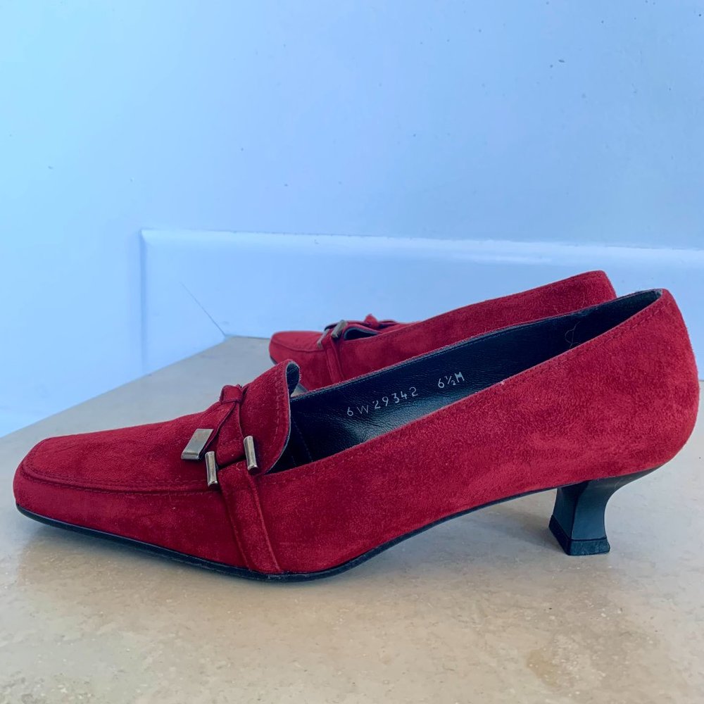 Stuart Weitzman Red Suede Low Heel Loafers